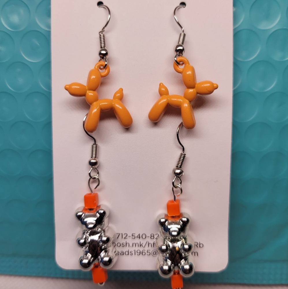 Orange Bear / Balloon Dog Earrings